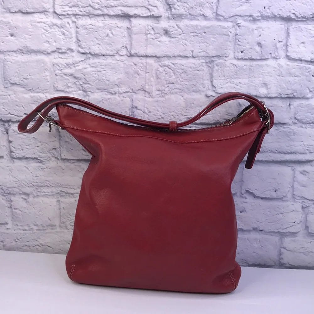 Coach Red Leather Zipper Closure Large Tote Crossbody Shoulder Bag - Vintage